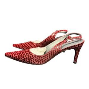 Stuart Weitzman Vintage Red Snakeskin Ankle Strap Pointed Pumps Heels Size 7.5